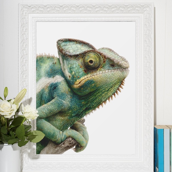 Watercolor Chameleon Wall Art Print Unframed - Vibrant Tropical Elegance - Picture 6 of 6